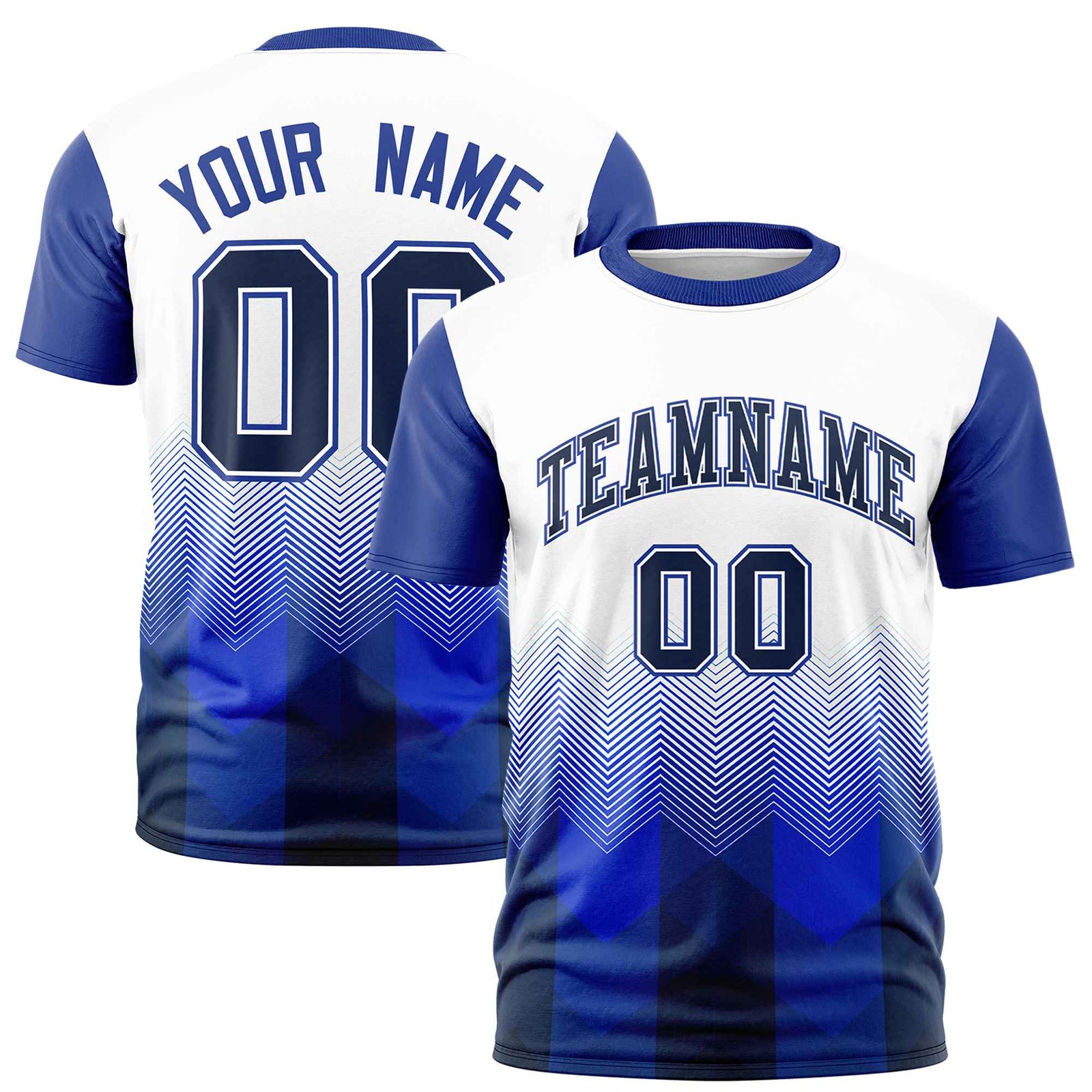 Custom White Royal Blue Gradient Ripple Fashion Raglan Sleeves Performance T-Shirt