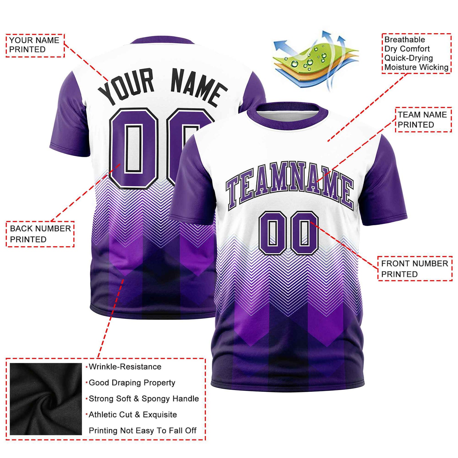 Custom White Purple Gradient Ripple Fashion Raglan Sleeves Performance T-Shirt