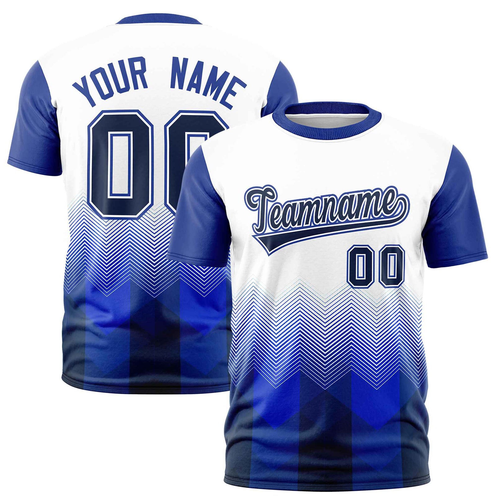 Custom White Royal Blue Gradient Ripple Fashion Raglan Sleeves Performance T-Shirt