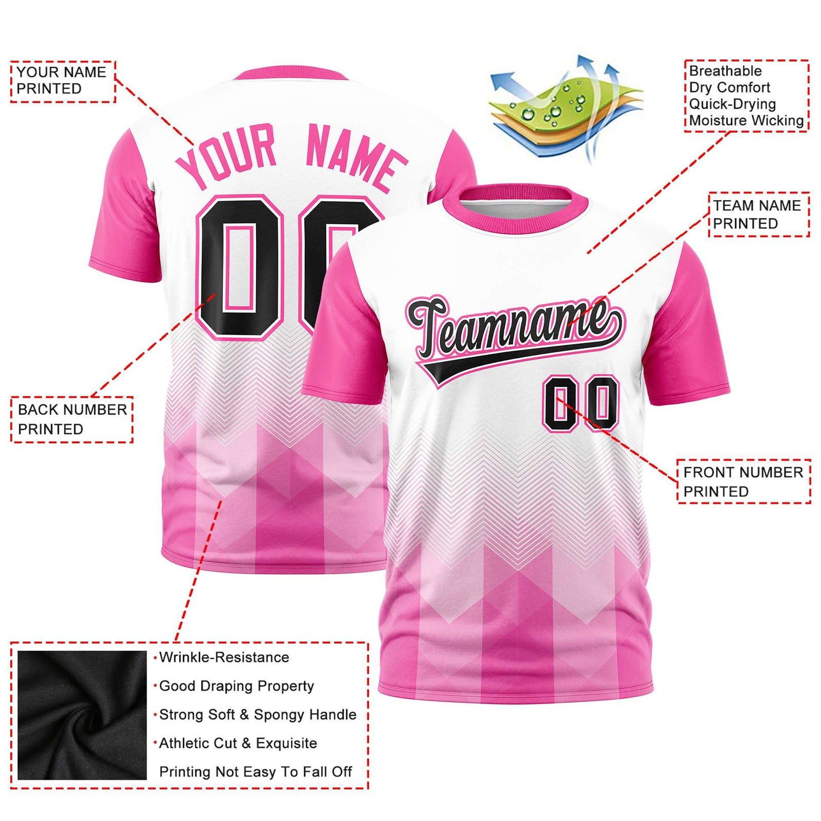 Custom White Pink Gradient Ripple Fashion Raglan Sleeves Performance T-Shirt