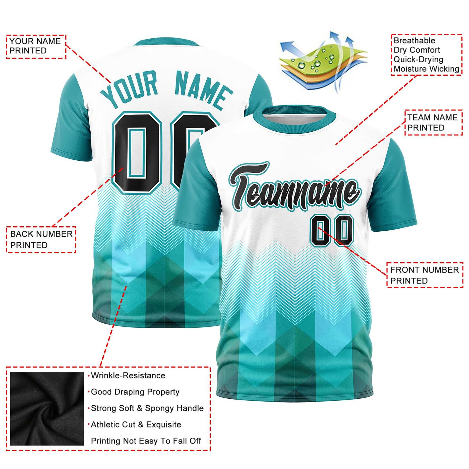 Custom White Aqua Gradient Ripple Fashion Raglan Sleeves Performance T-Shirt