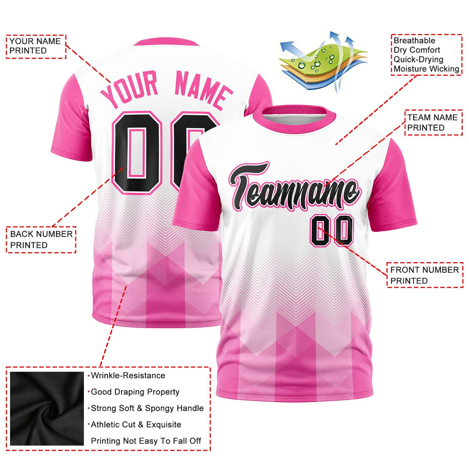 Custom White Pink Gradient Ripple Fashion Raglan Sleeves Performance T-Shirt