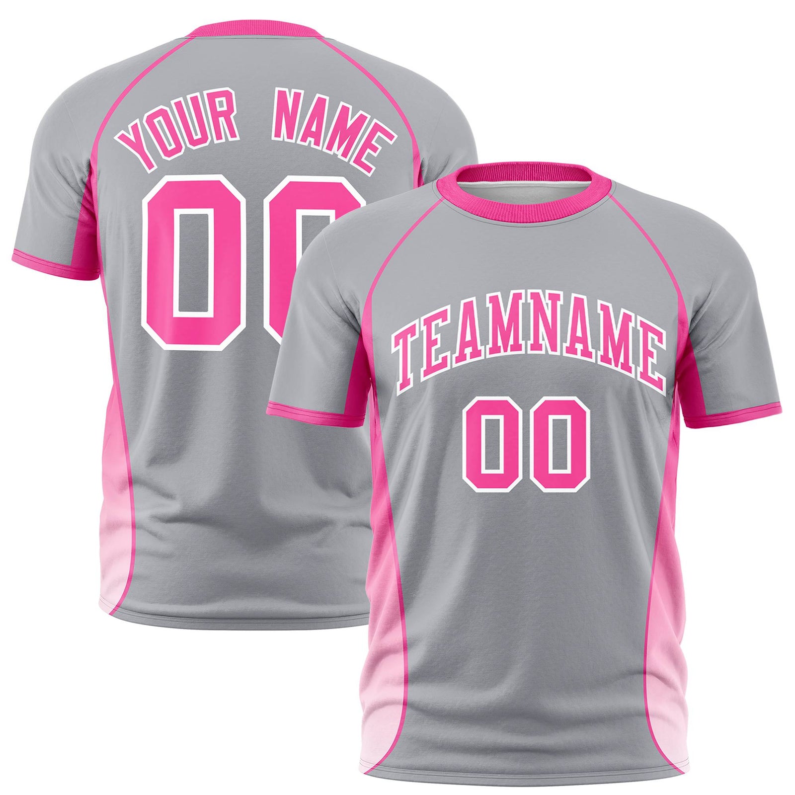 Custom Gray Pink-White Crew neck Side Gradient Fashion Performance T-Shirt