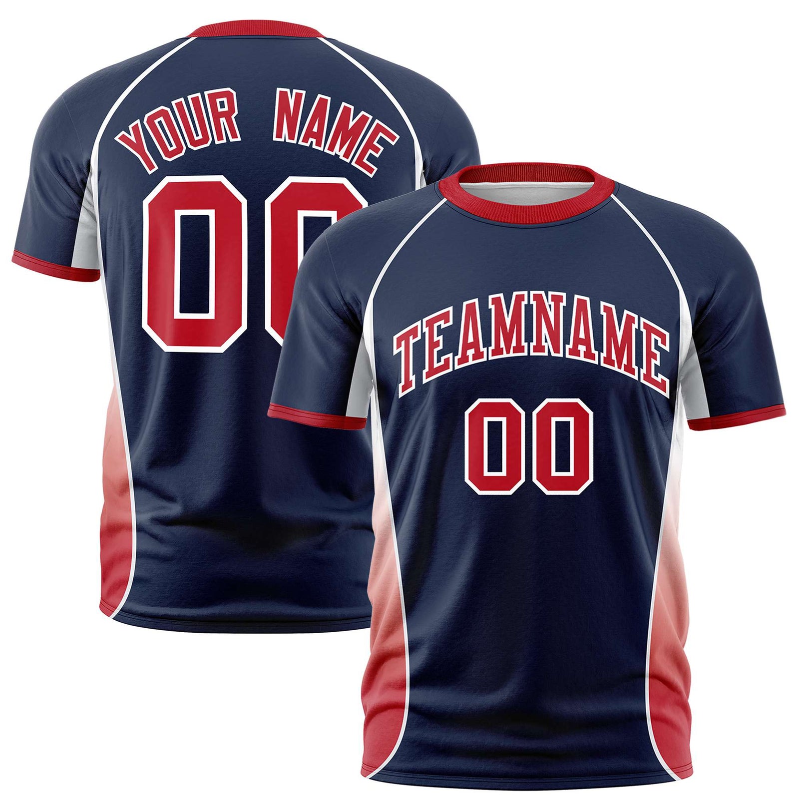 Custom Navy White-Red Crew neck Side Gradient Fashion Performance T-Shirt