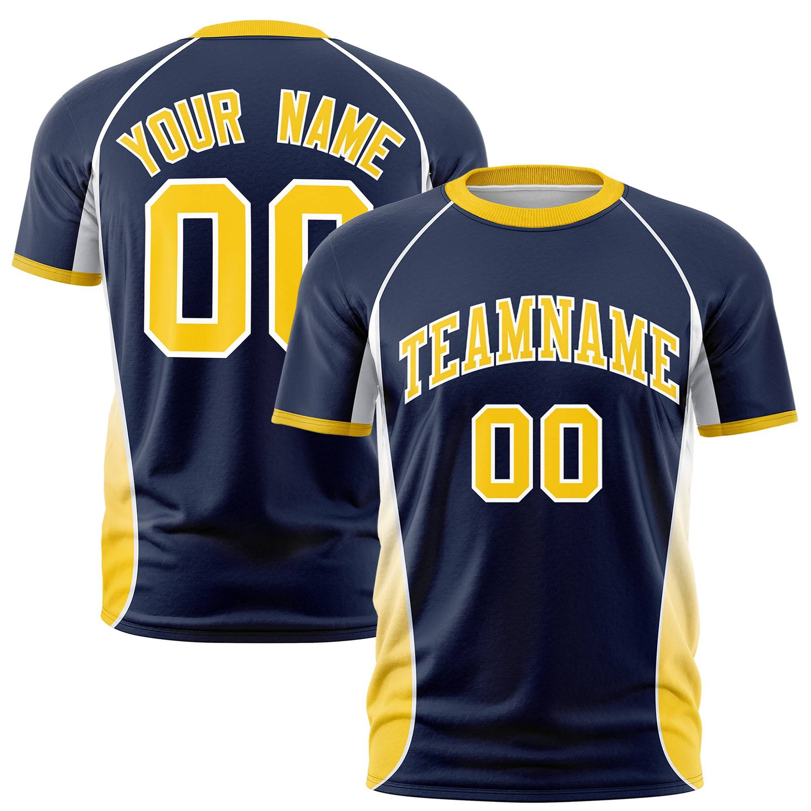 Custom Navy White Gold-01 Crew neck Side Gradient Fashion Performance T-Shirt