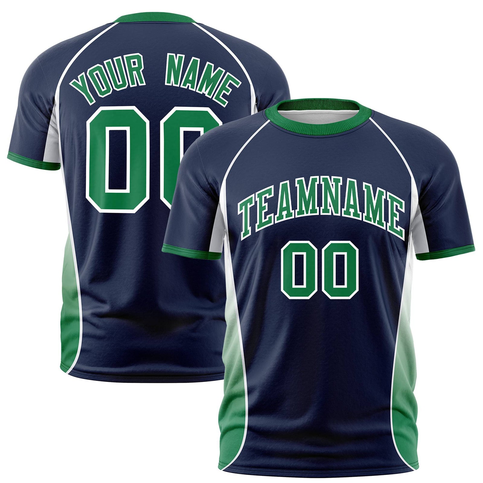 Custom Navy White-Kelly Green Crew neck Side Gradient Fashion Performance T-Shirt