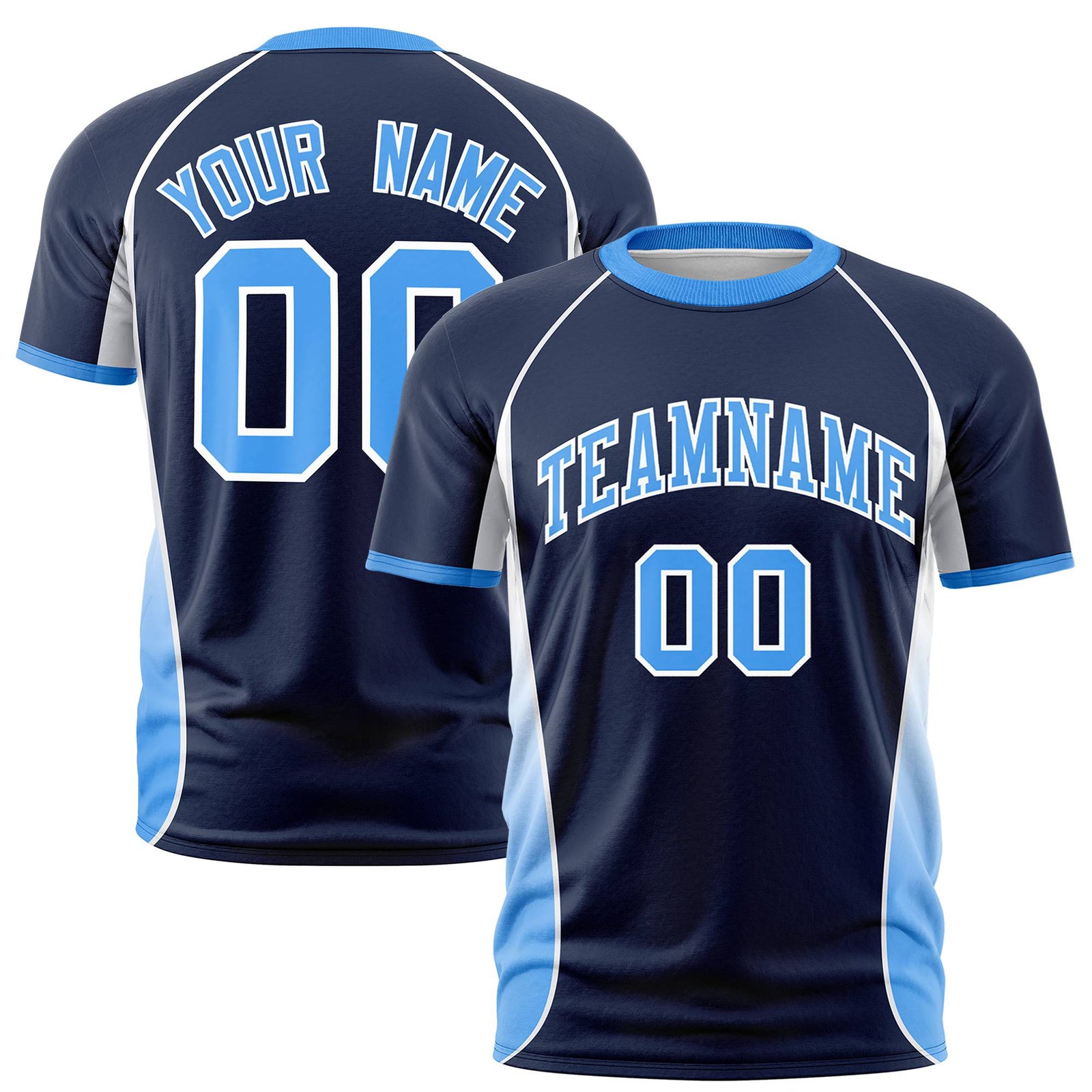 Custom Navy White-Powder Blue Crew neck Side Gradient Fashion Performance T-Shirt