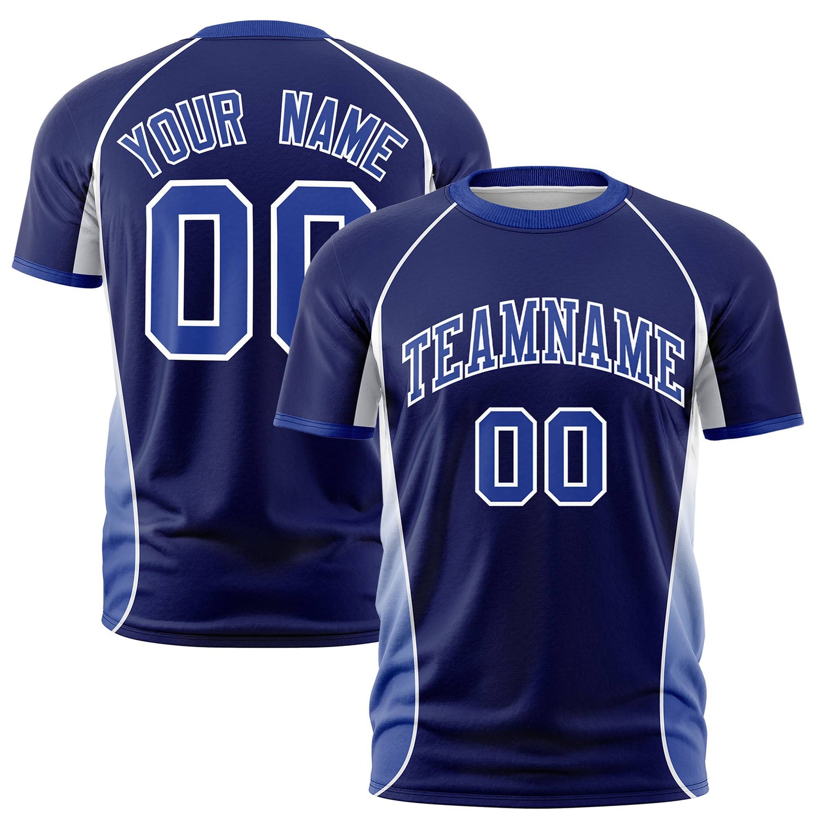 Custom Royal Blue White-Royal Blue Crew neck Side Gradient Fashion Performance T-Shirt