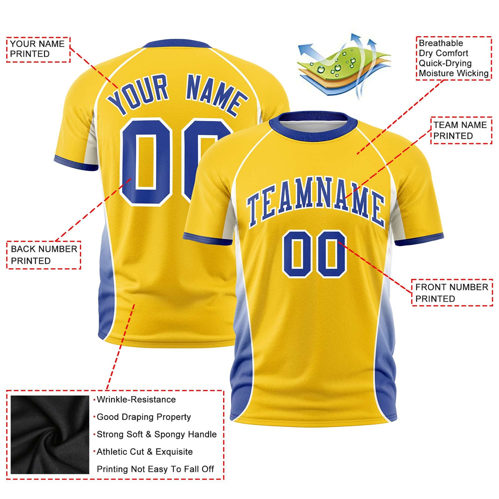 Custom Gold 01 White-Royal Blue Crew neck Side Gradient Fashion Performance T-Shirt