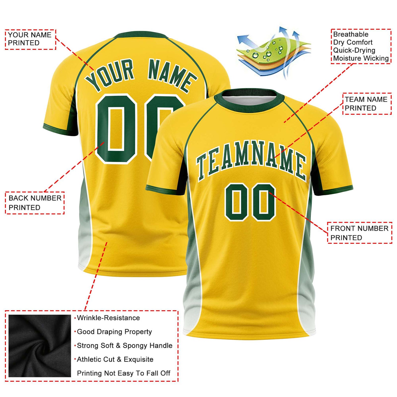 Custom Gold 01 Green-White Crew neck Side Gradient Fashion Performance T-Shirt