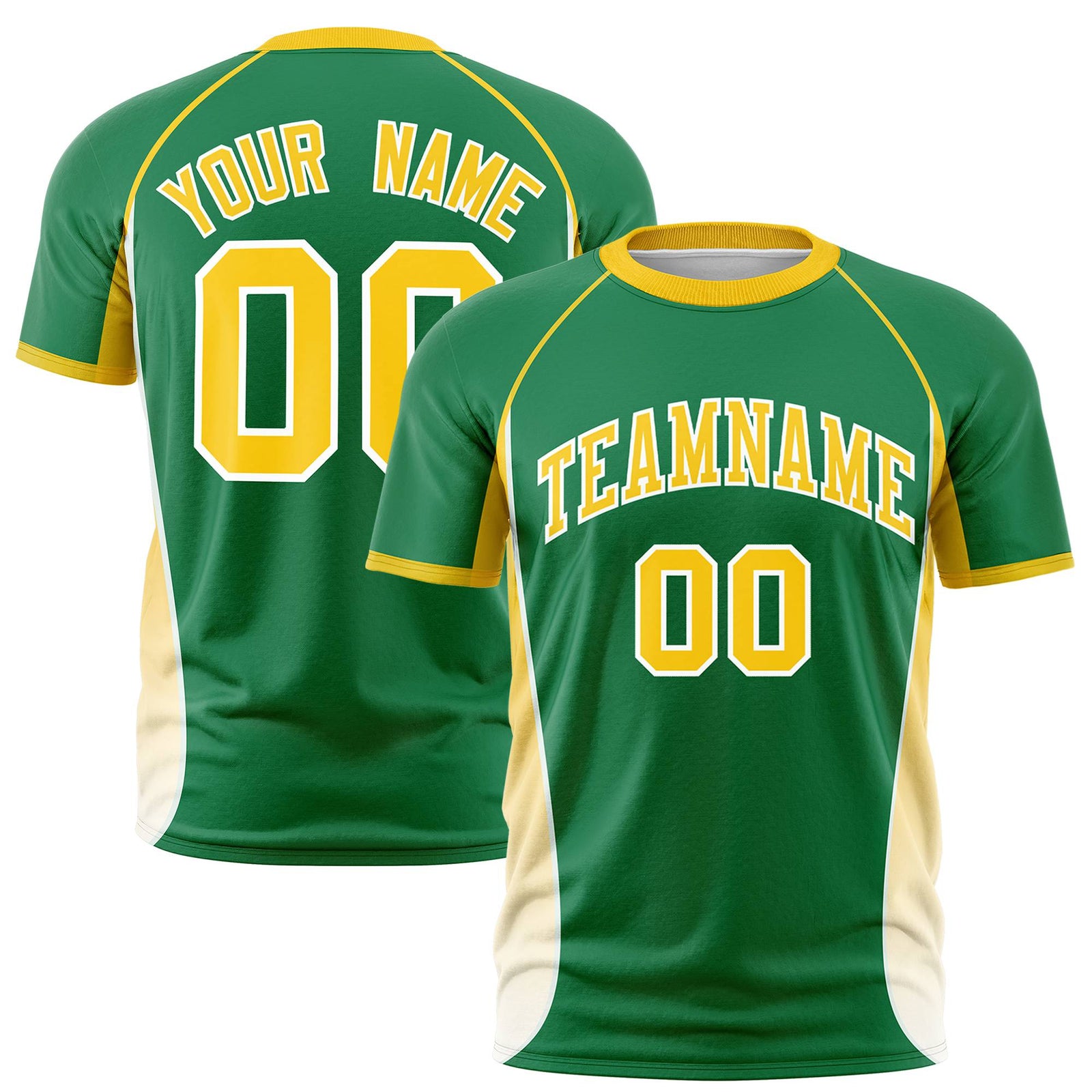 Custom Kelly Green Gold 01-White Crew neck Side Gradient Fashion Performance T-Shirt