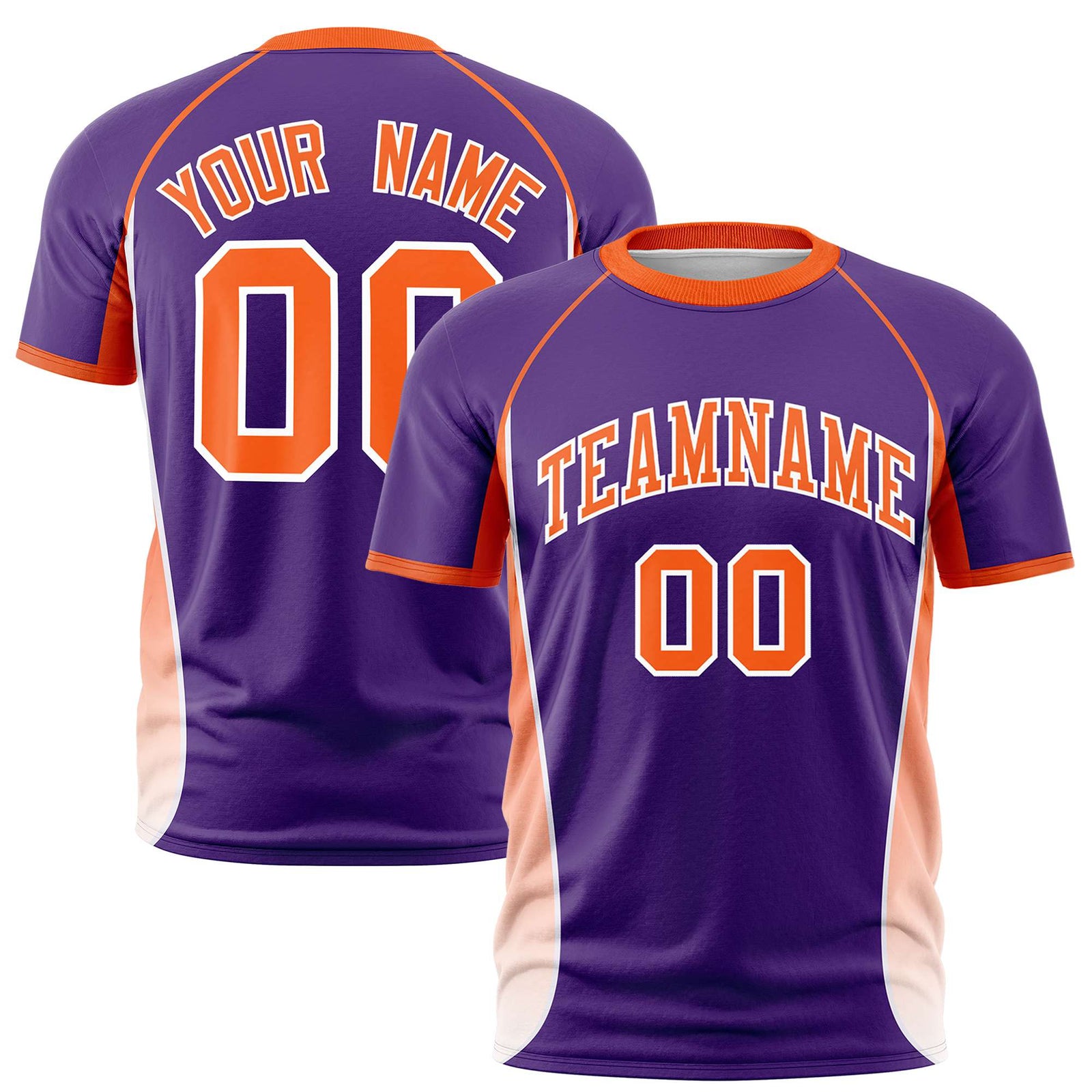 Custom Purple Orange-White Crew neck Side Gradient Fashion Performance T-Shirt