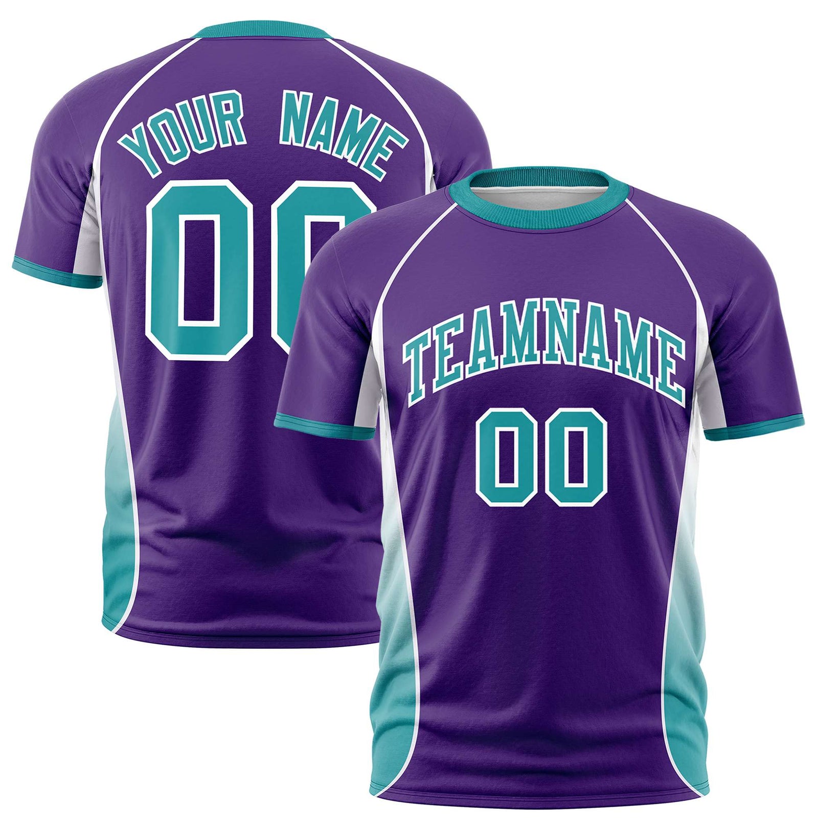 Custom Purple White-Aqua Crew neck Side Gradient Fashion Performance T-Shirt