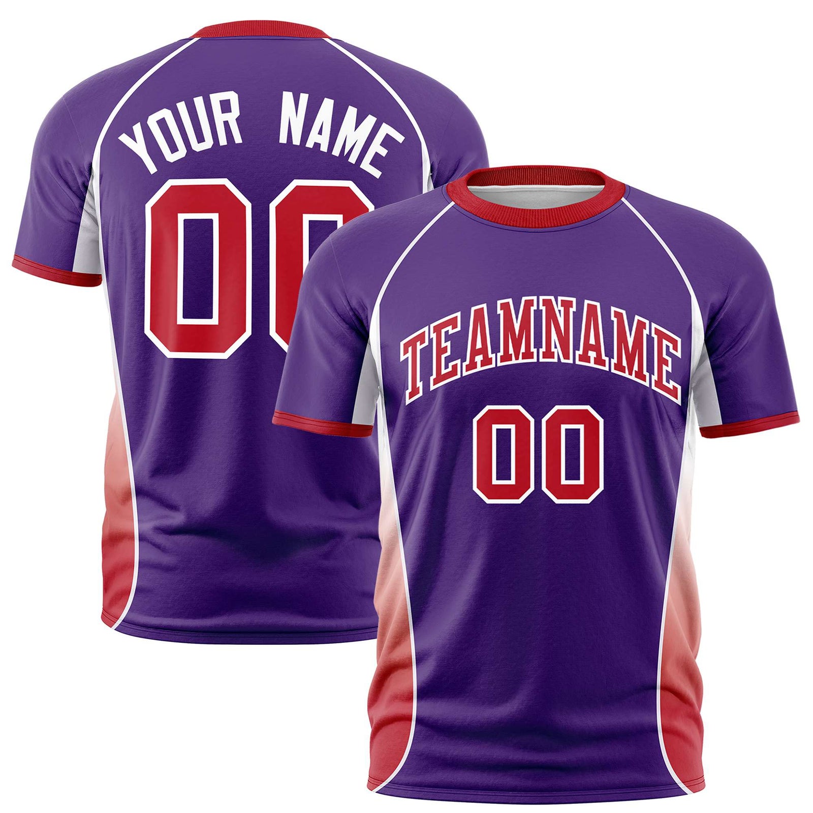 Custom Purple White-Red Crew neck Side Gradient Fashion Performance T-Shirt