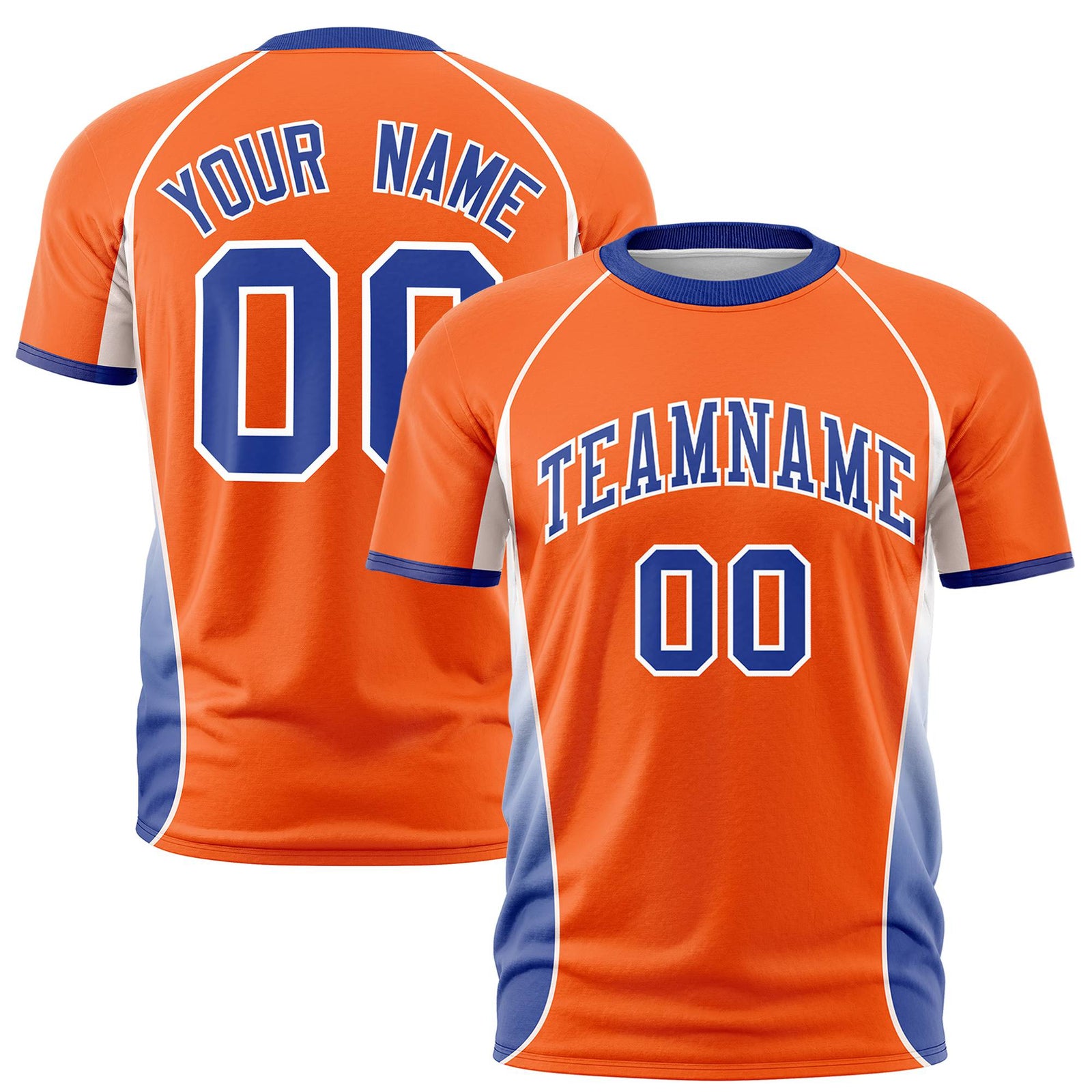 Custom Orange White-Royal Blue Crew neck Side Gradient Fashion Performance T-Shirt