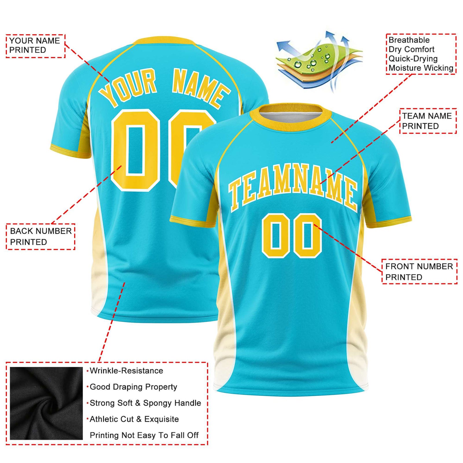 Custom Sky Blue Gold 01-White Crew neck Side Gradient Fashion Performance T-Shirt