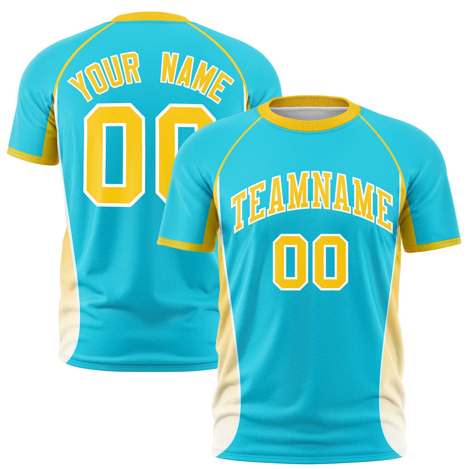 Custom Sky Blue Gold 01-White Crew neck Side Gradient Fashion Performance T-Shirt