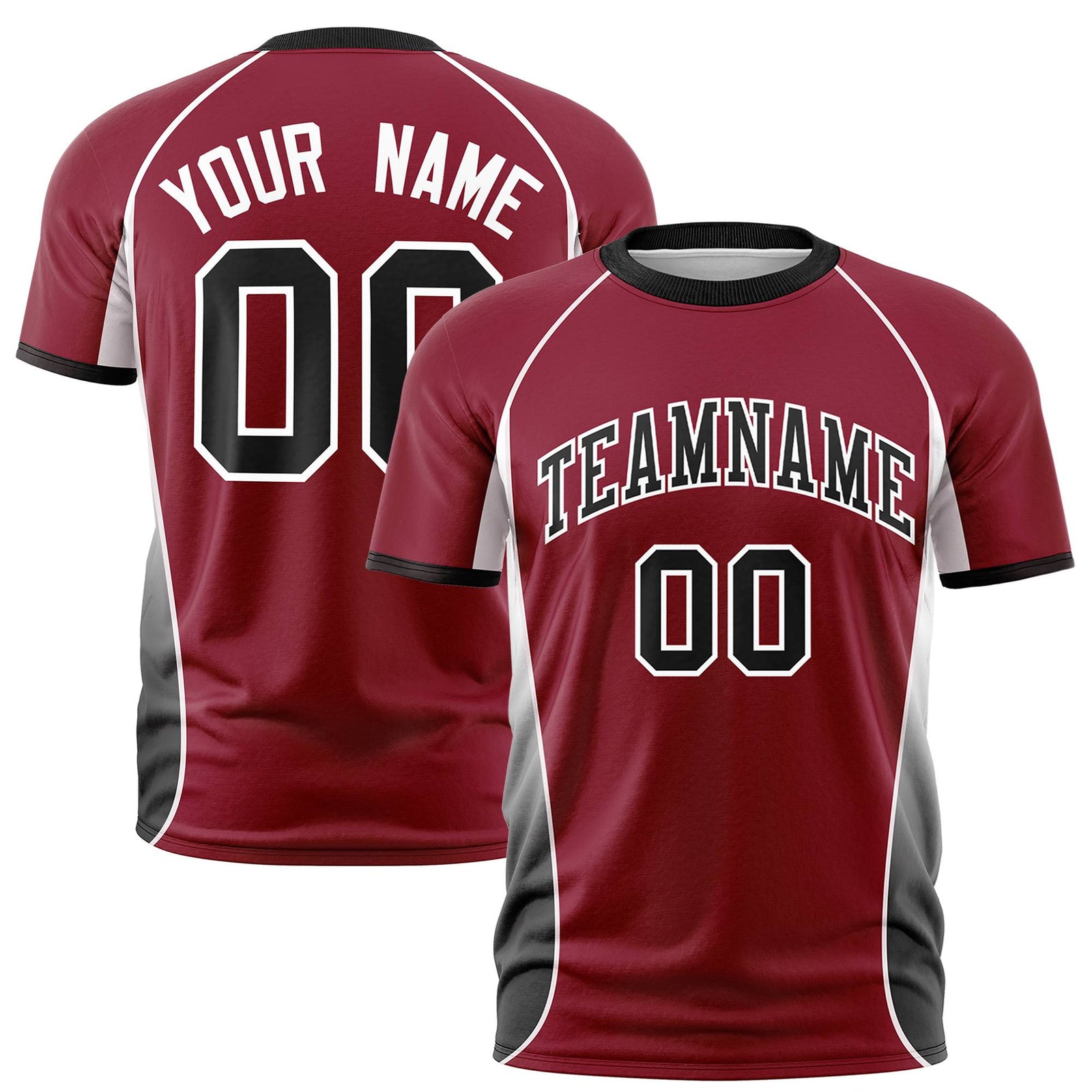 Custom Crimson White-Black Crew neck Side Gradient Fashion Performance T-Shirt