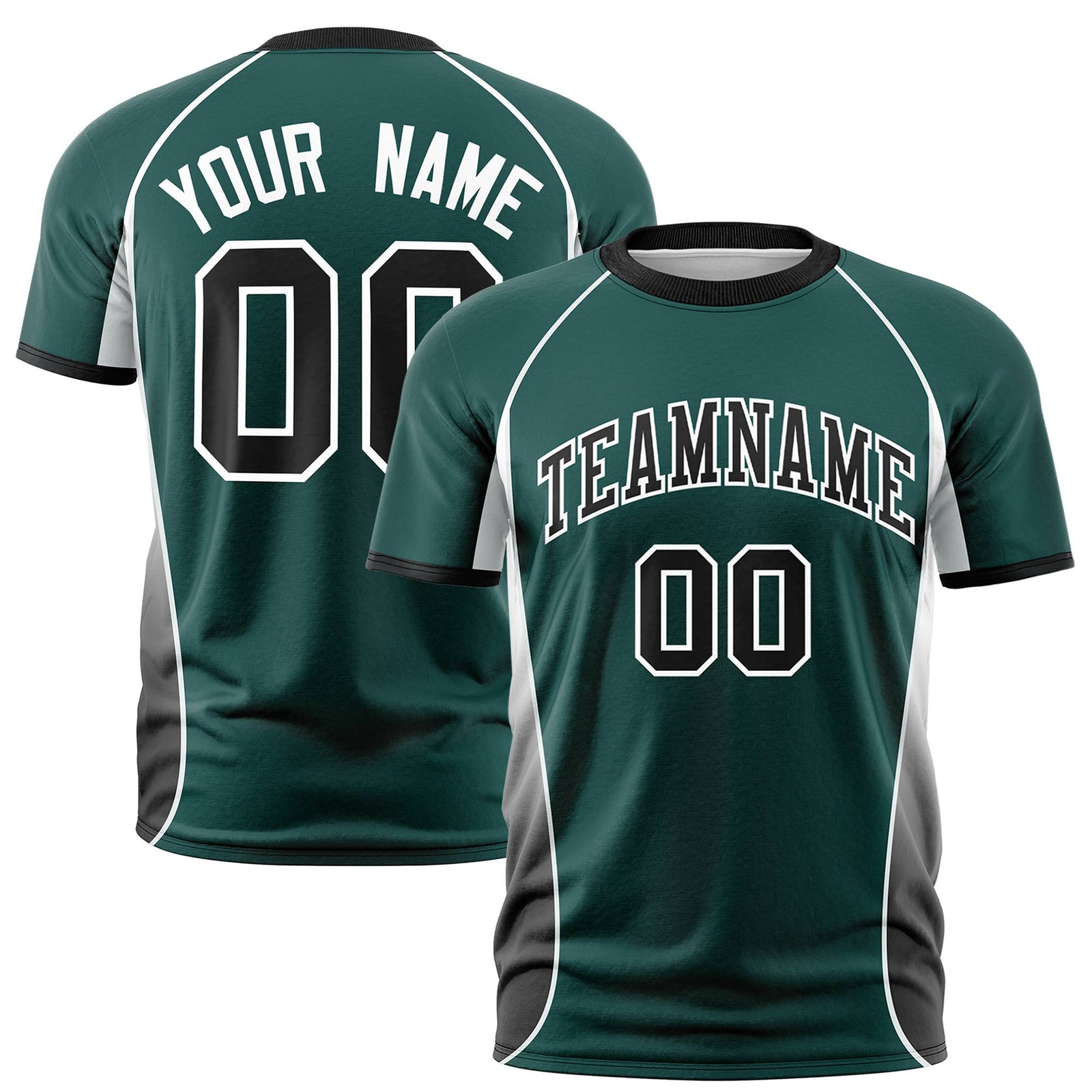 Custom Midnight Green Black-White Crew neck Side Gradient Fashion Performance T-Shirt