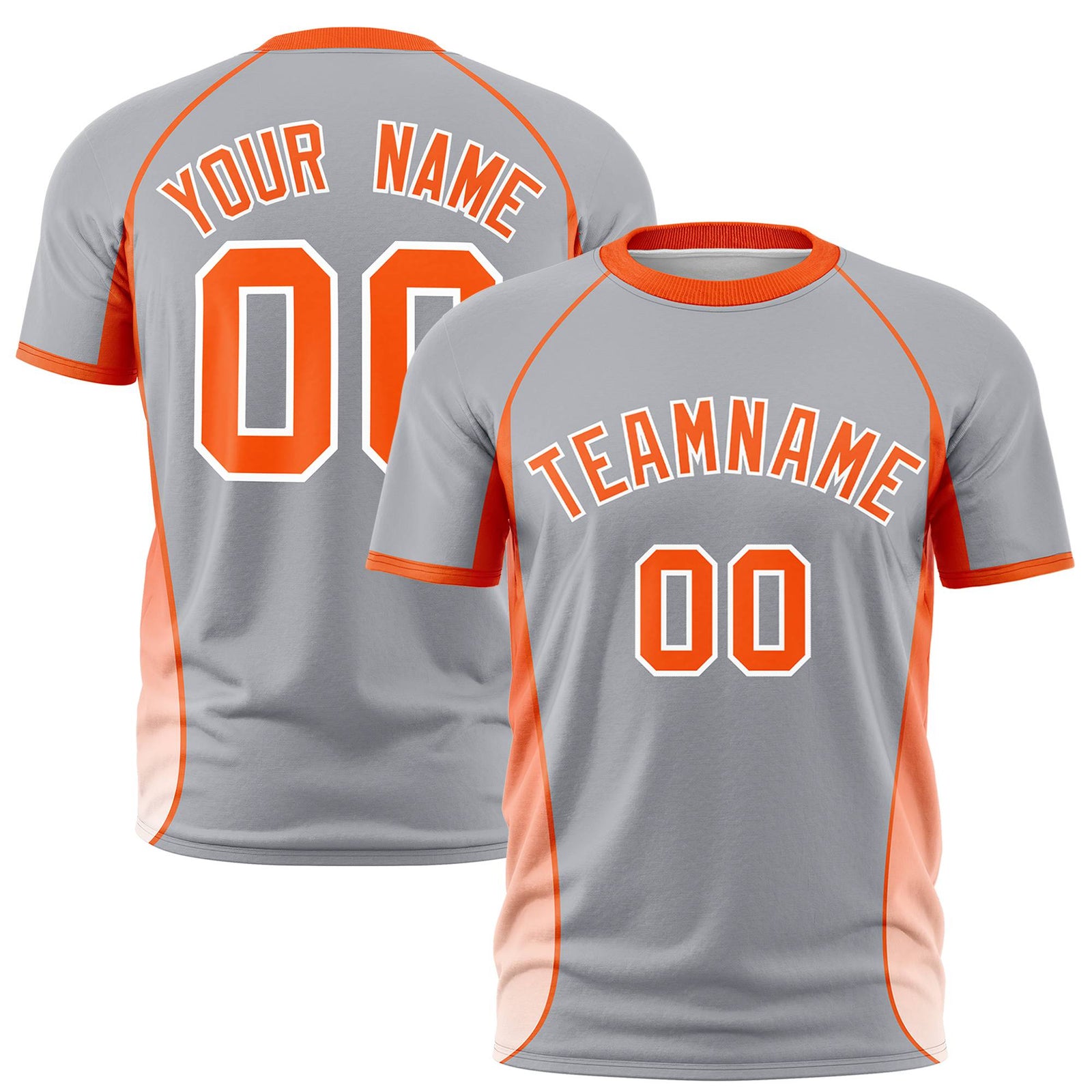 Custom Gray Orange-White Crew neck Side Gradient Fashion Performance T-Shirt