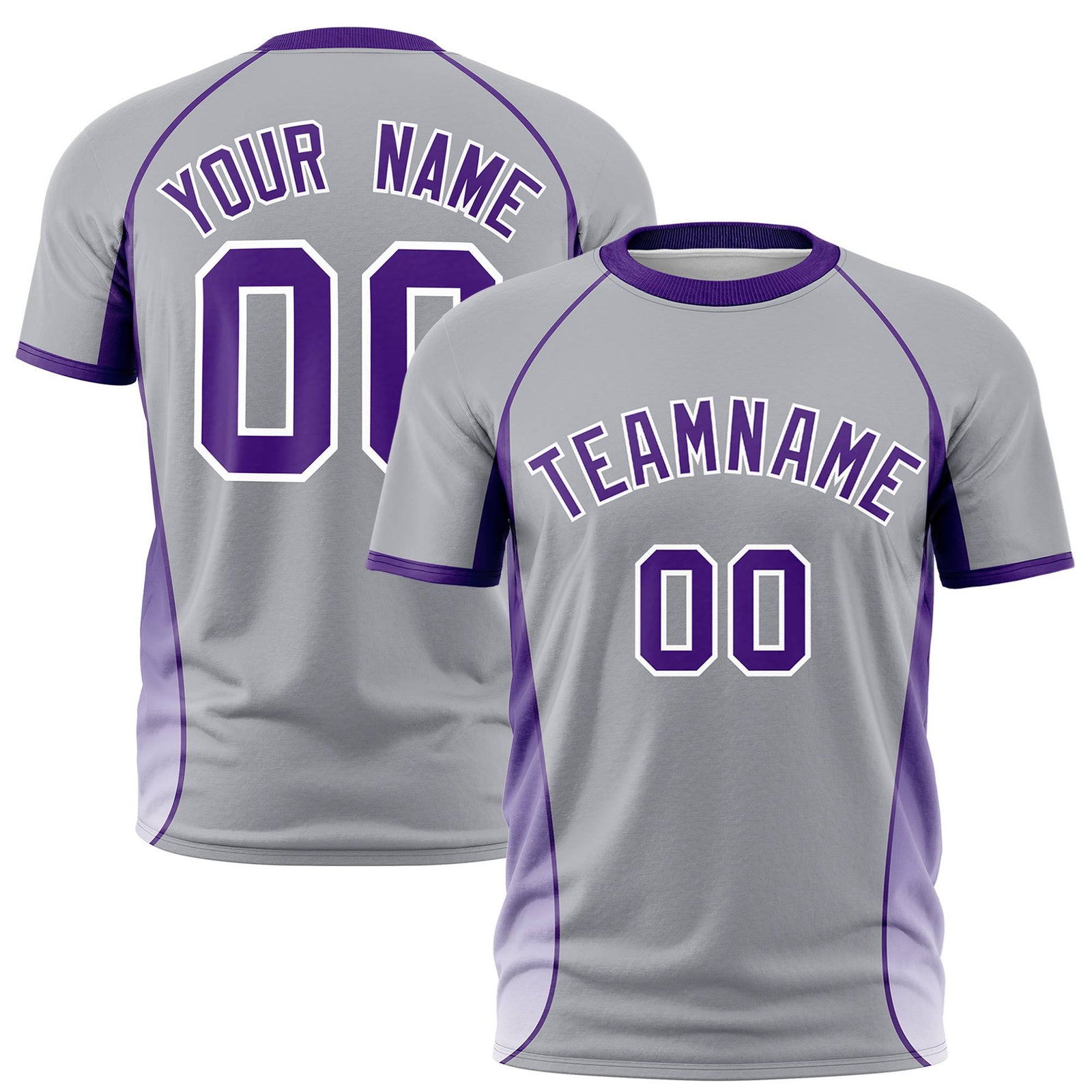 Custom Gray Purple-White Crew neck Side Gradient Fashion Performance T-Shirt