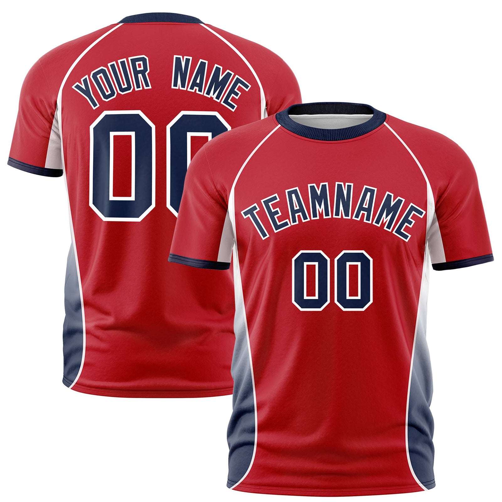 Custom Red White-Navy Crew neck Side Gradient Fashion Performance T-Shirt