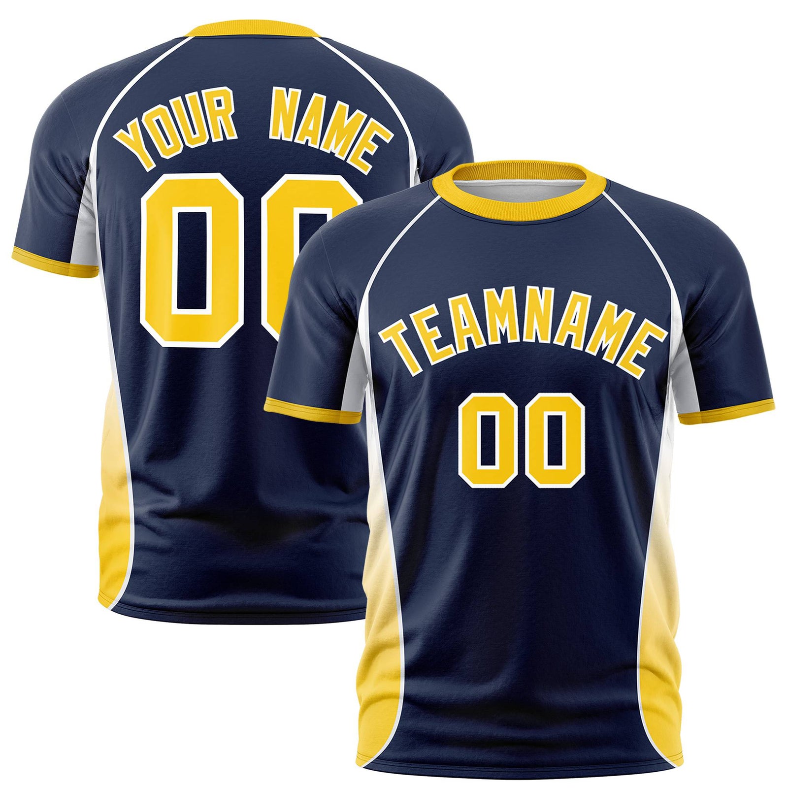 Custom Navy White Gold-01 Crew neck Side Gradient Fashion Performance T-Shirt