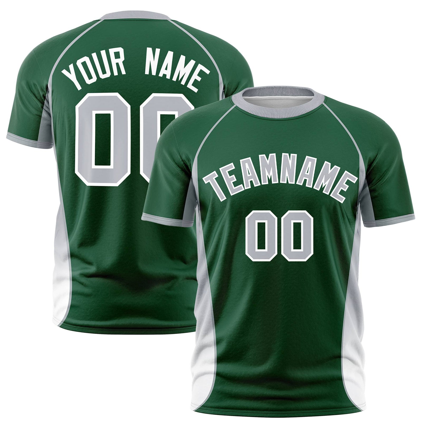 Custom Green Gray-White Crew neck Side Gradient Fashion Performance T-Shirt