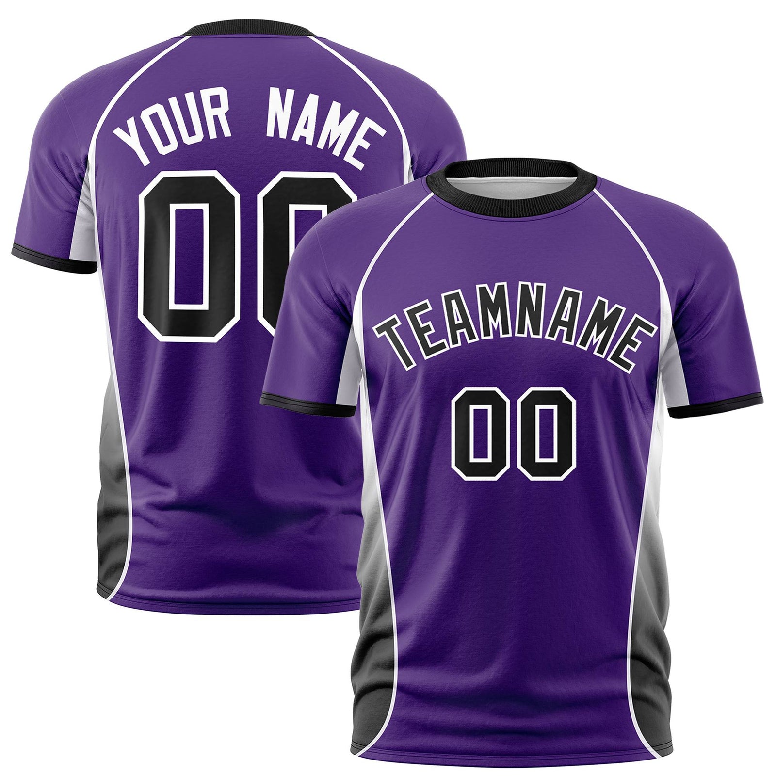 Custom Purple White-Black Crew neck Side Gradient Fashion Performance T-Shirt