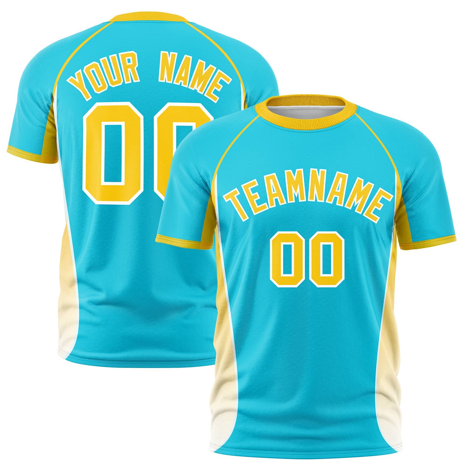 Custom Sky Blue Gold 01-White Crew neck Side Gradient Fashion Performance T-Shirt