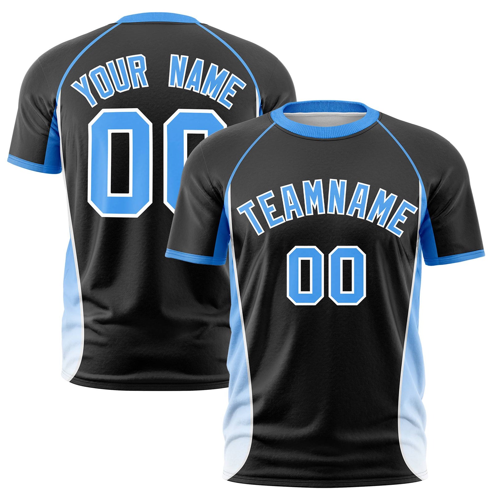 Custom Black Powder Blue-White Crew neck Side Gradient Fashion Performance T-Shirt