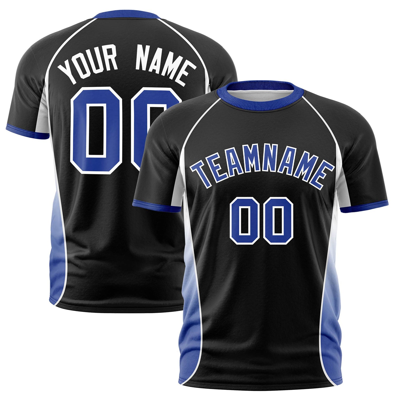 Custom Black White-Royal Blue Crew neck Side Gradient Fashion Performance T-Shirt