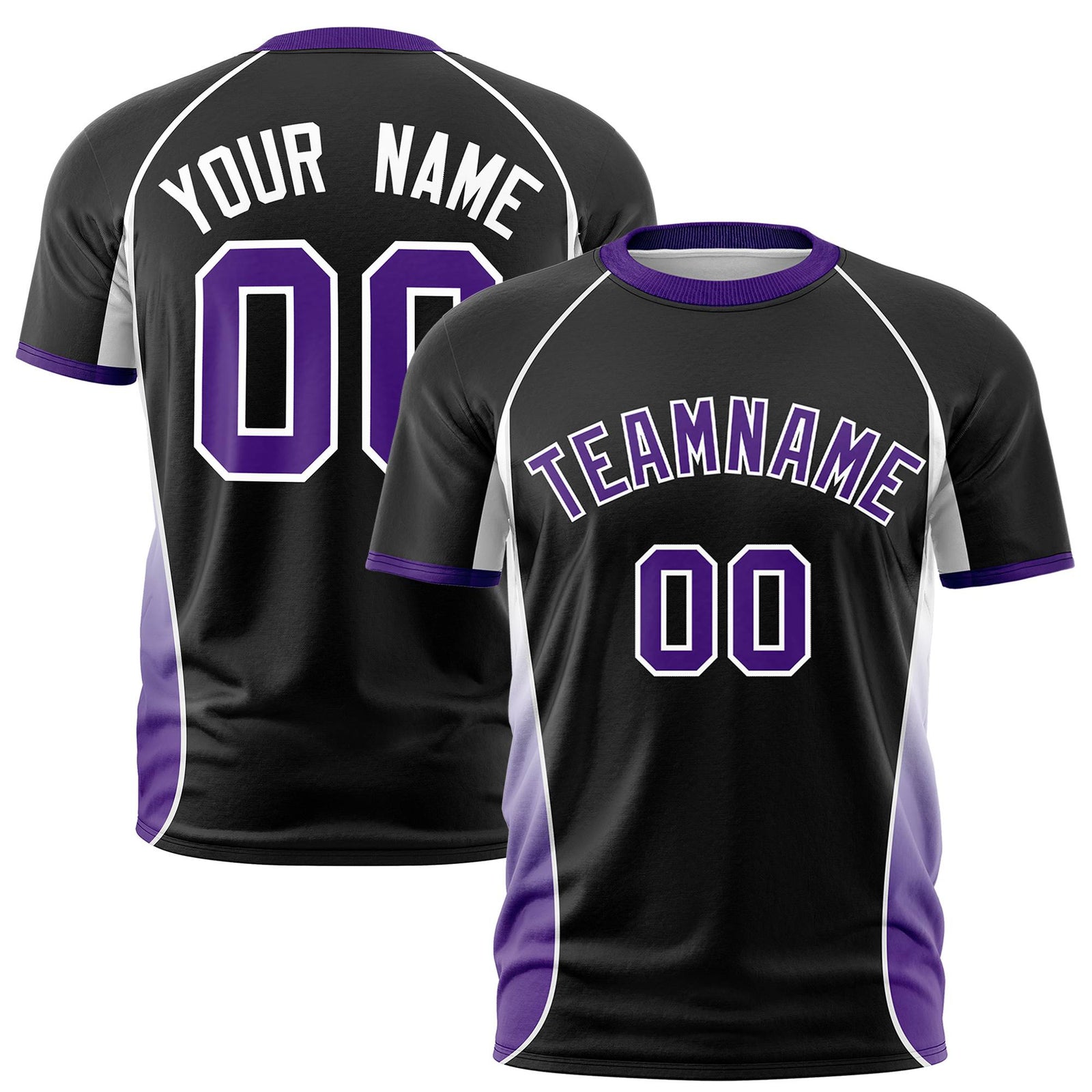 Custom Black White-Purple Crew neck Side Gradient Fashion Performance T-Shirt