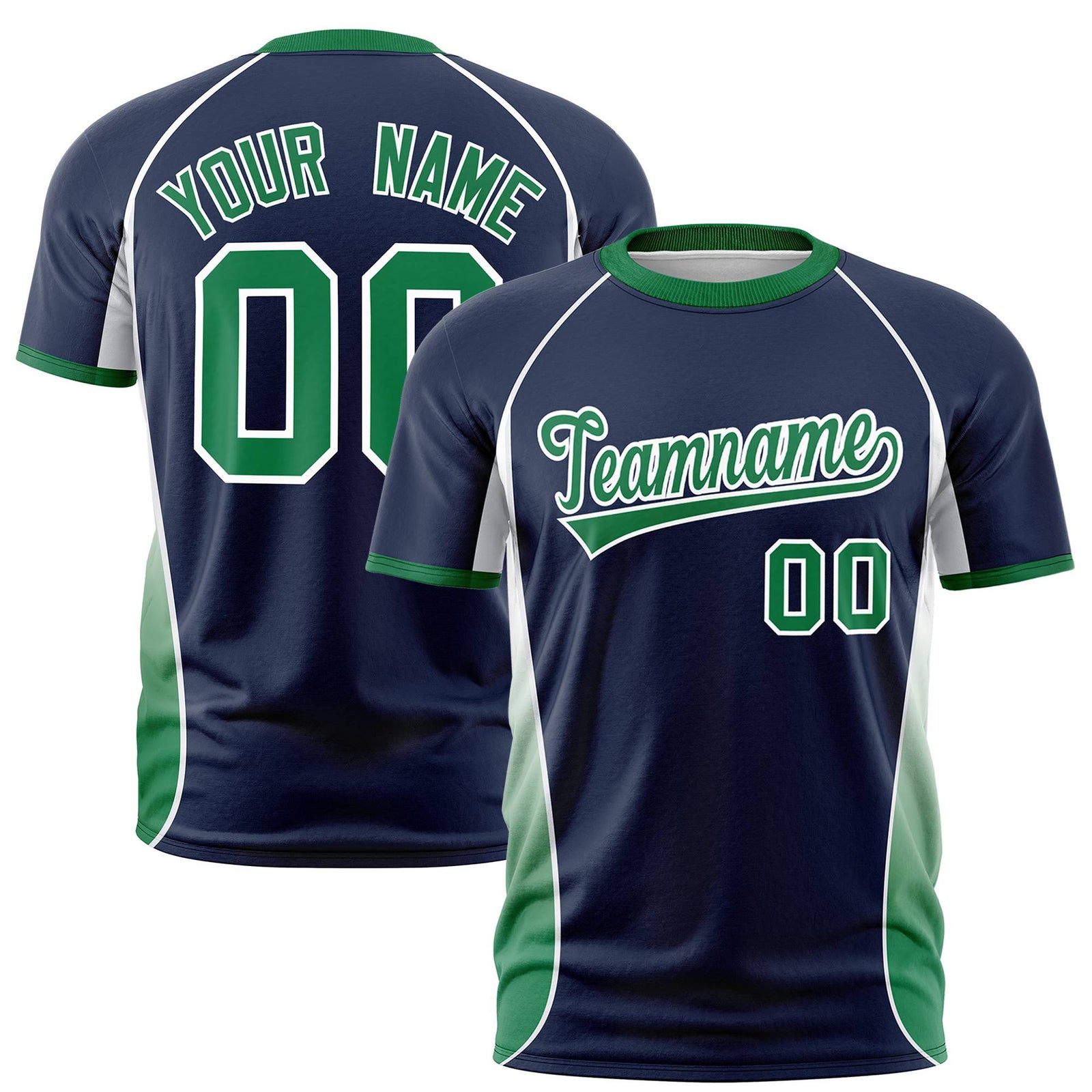 Custom Navy White-Kelly Green Crew neck Side Gradient Fashion Performance T-Shirt