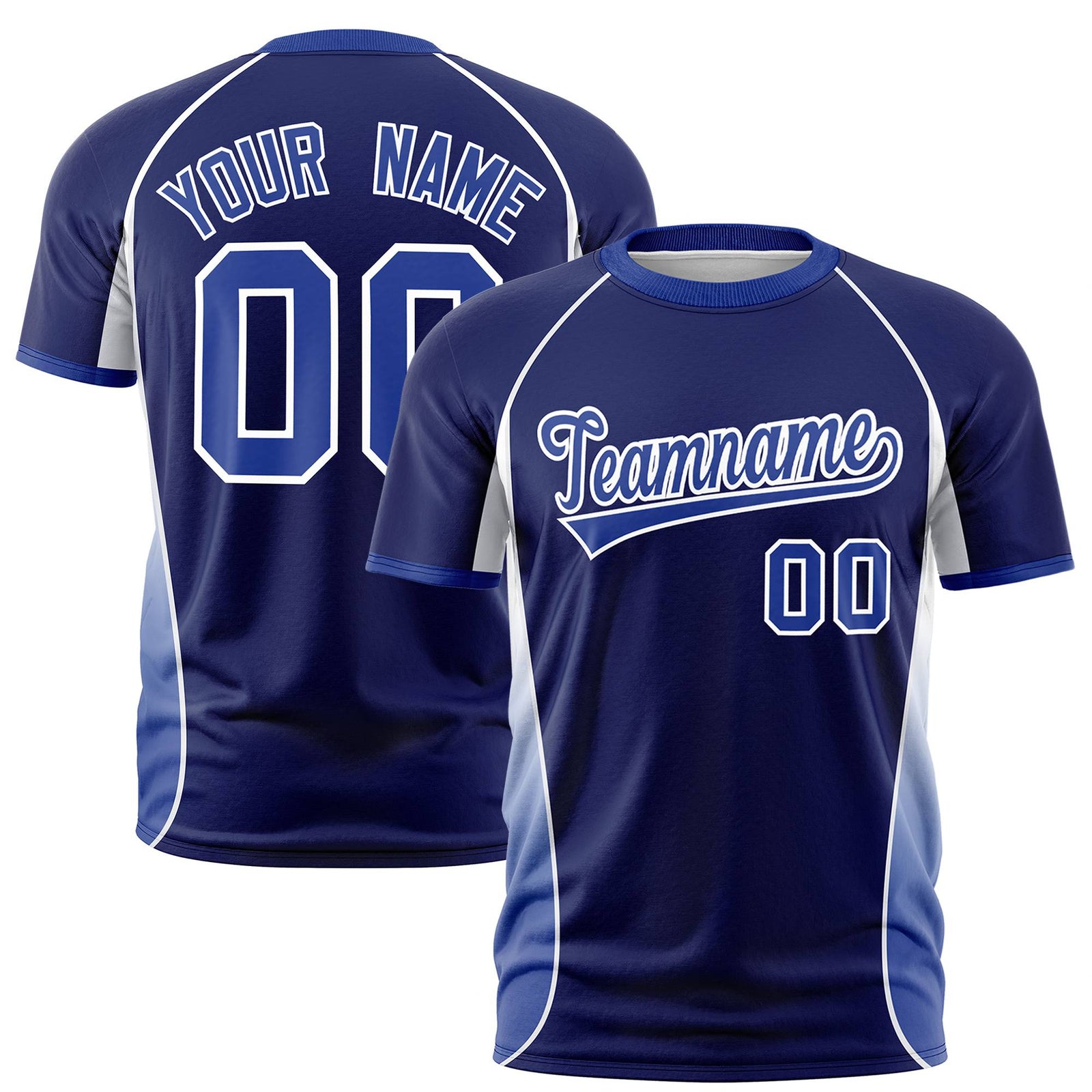 Custom Royal Blue White-Royal Blue Crew neck Side Gradient Fashion Performance T-Shirt