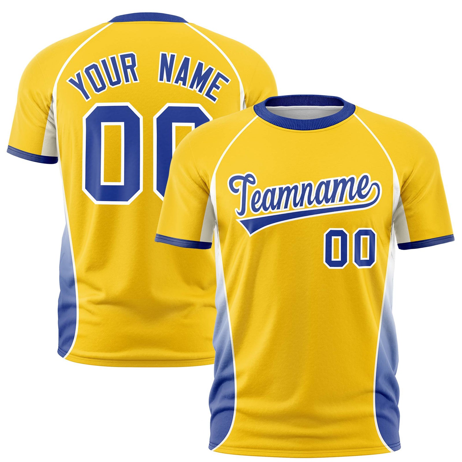 Custom Gold 01 White-Royal Blue Crew neck Side Gradient Fashion Performance T-Shirt