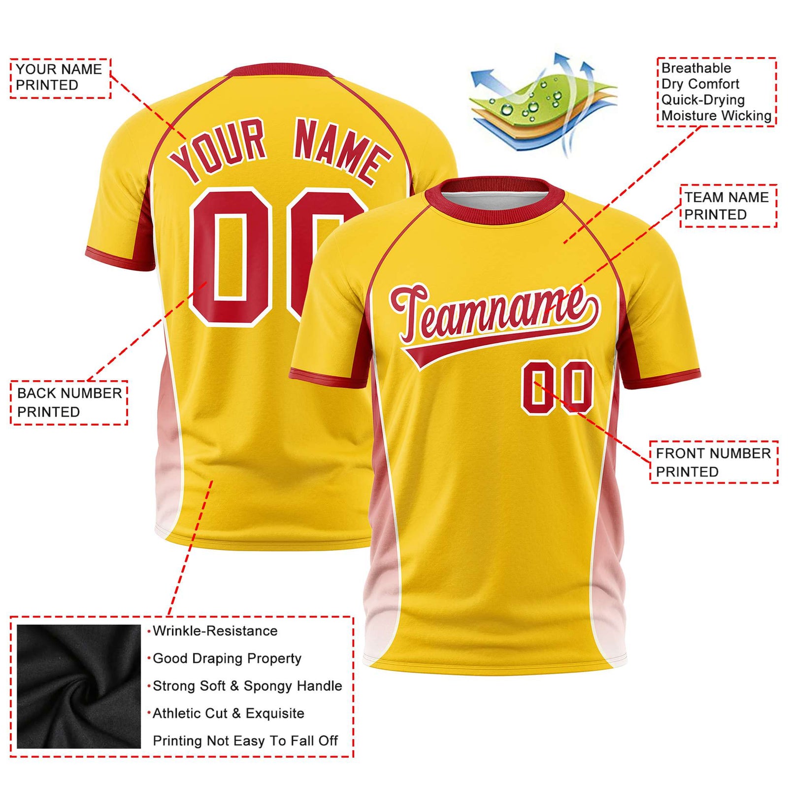 Custom Gold 01 Red-White Crew neck Side Gradient Fashion Performance T-Shirt