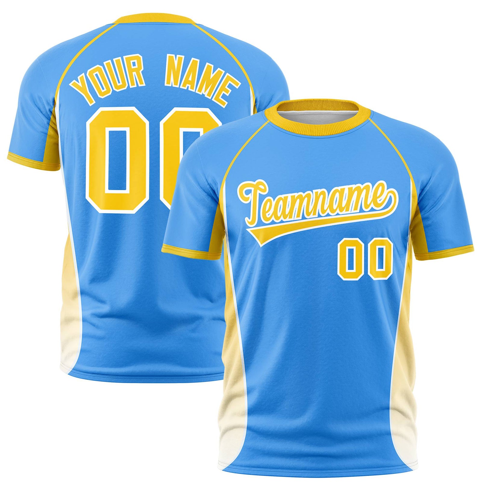 Custom Powder Blue Gold 01-White Crew neck Side Gradient Fashion Performance T-Shirt