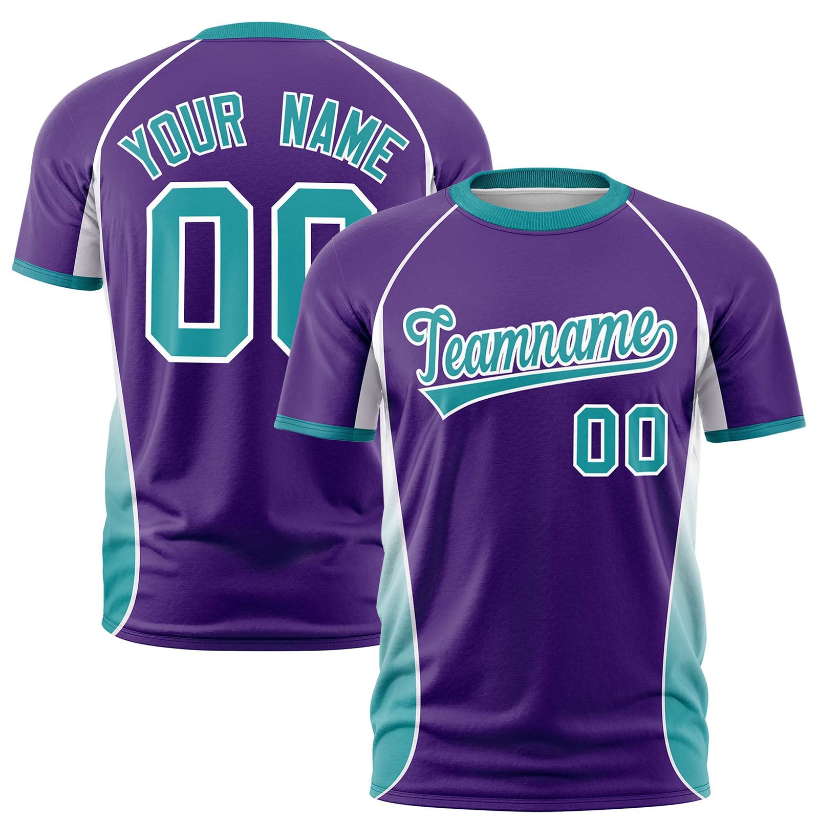 Custom Purple White-Aqua Crew neck Side Gradient Fashion Performance T-Shirt