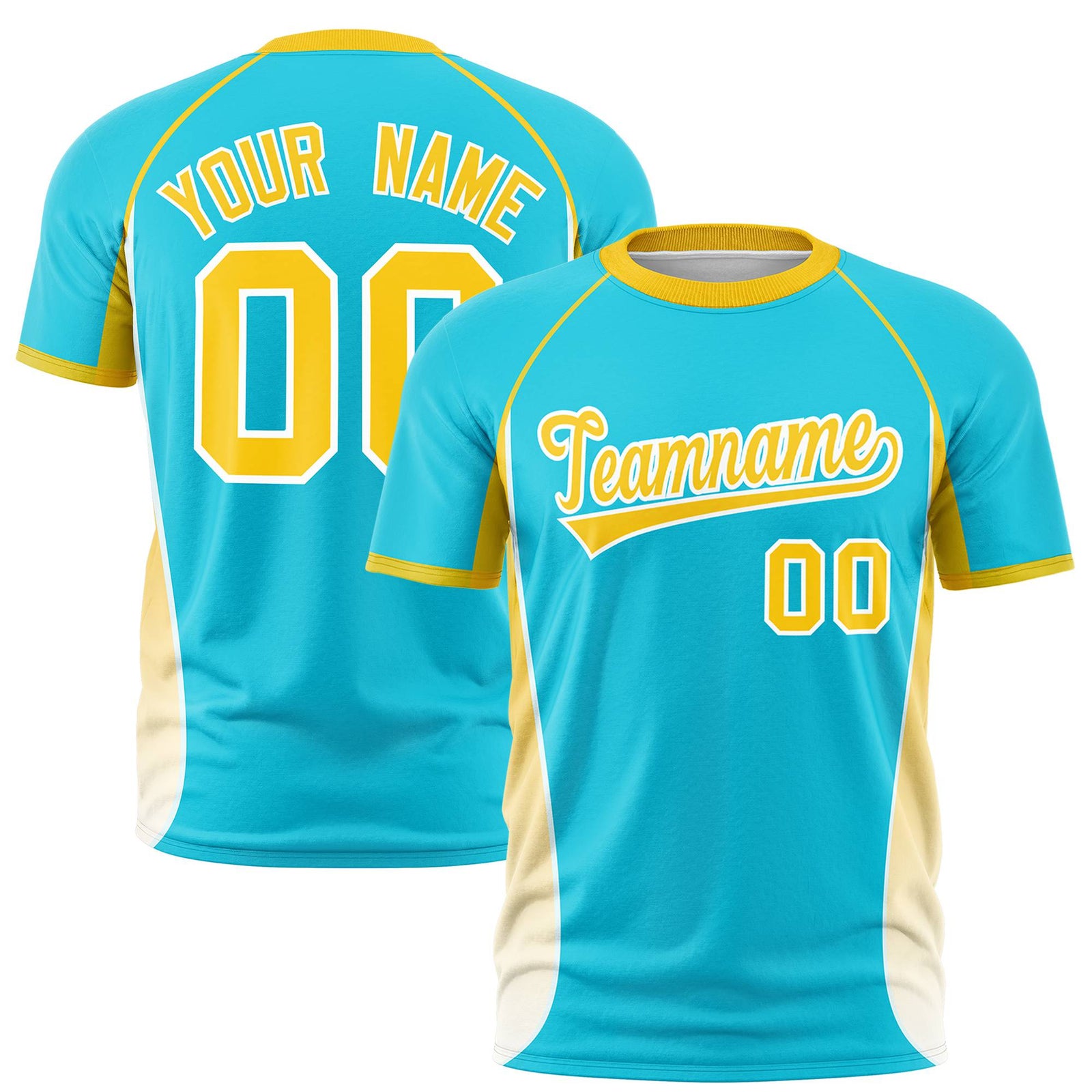Custom Sky Blue Gold 01-White Crew neck Side Gradient Fashion Performance T-Shirt