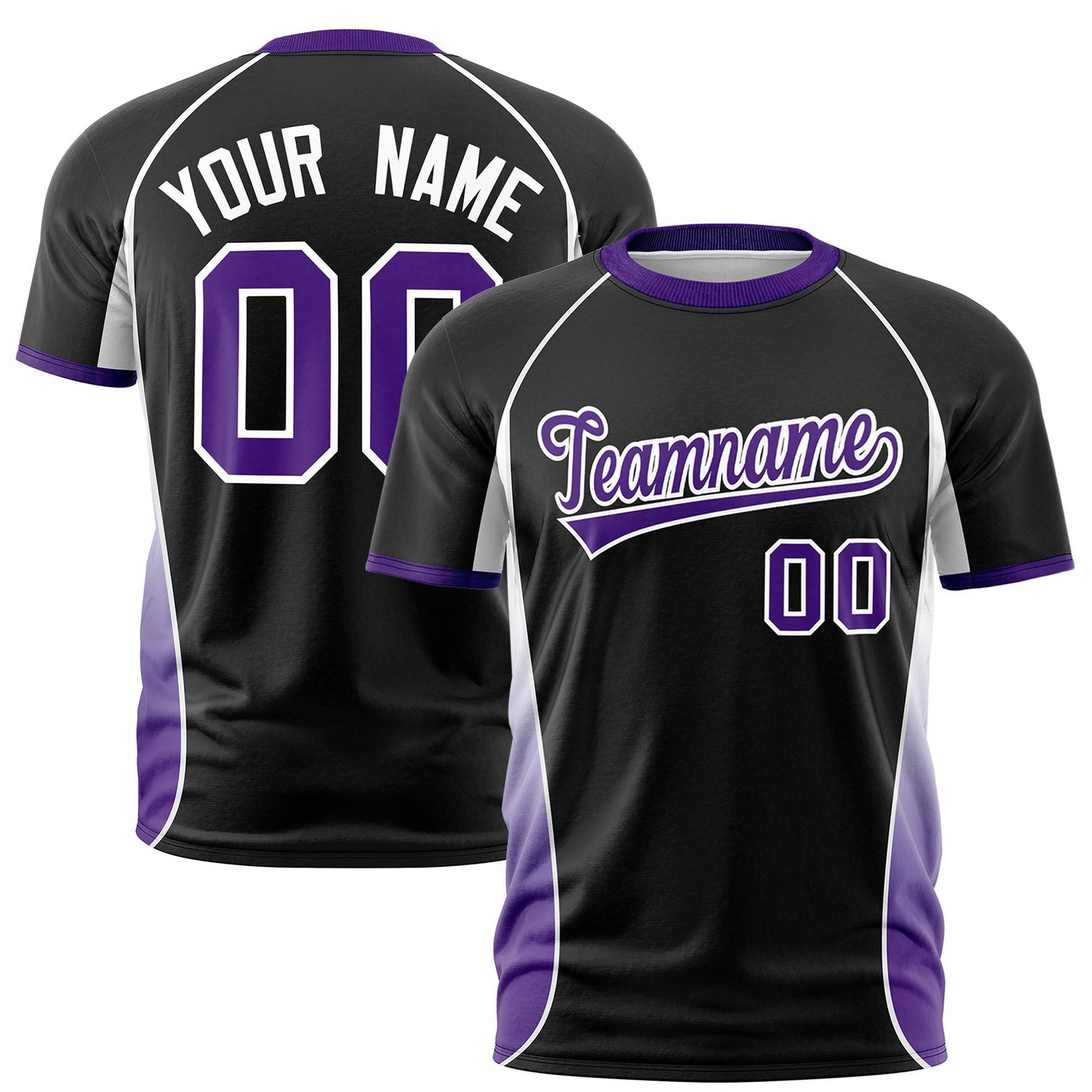 Custom Black White-Purple Crew neck Side Gradient Fashion Performance T-Shirt