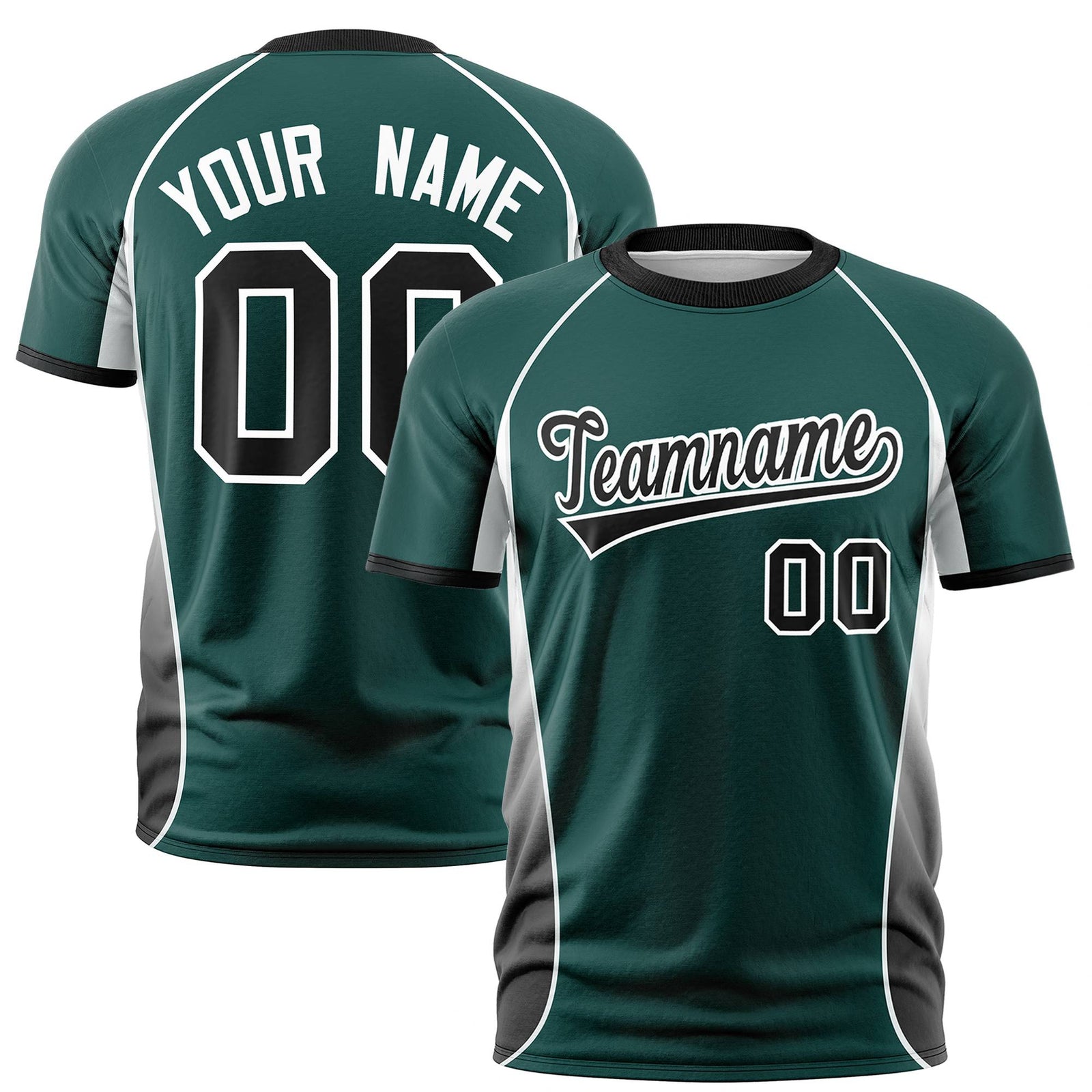 Custom Midnight Green Black-White Crew neck Side Gradient Fashion Performance T-Shirt