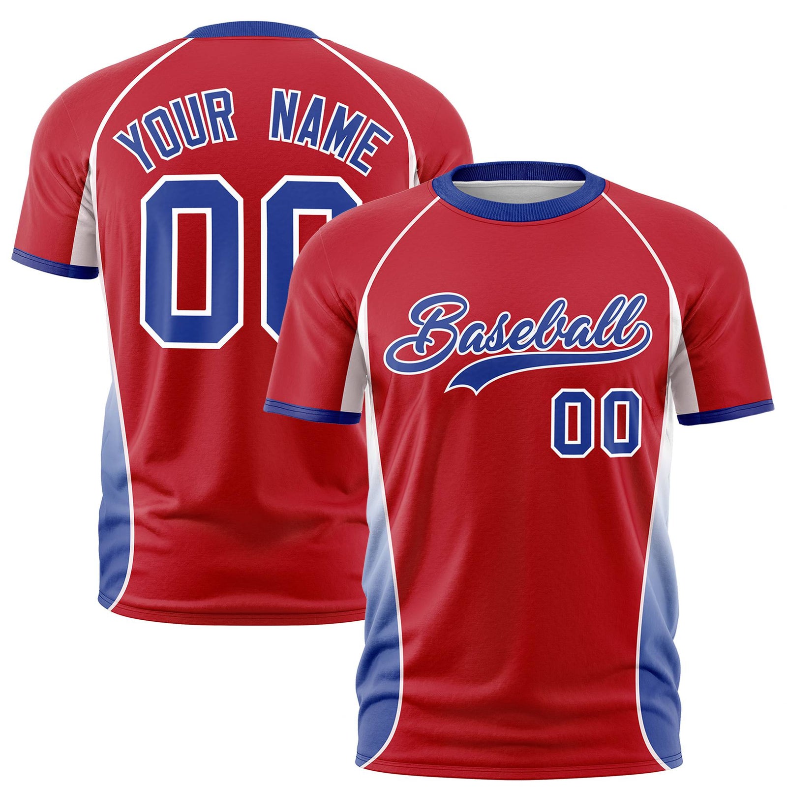 Custom Red White-Royal Blue Crew neck Side Gradient Fashion Performance T-Shirt