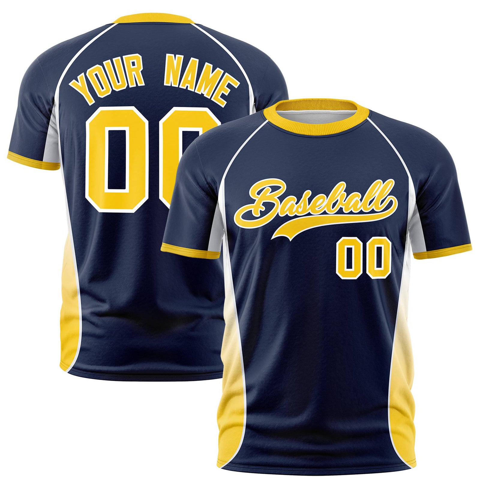 Custom Navy White Gold-01 Crew neck Side Gradient Fashion Performance T-Shirt