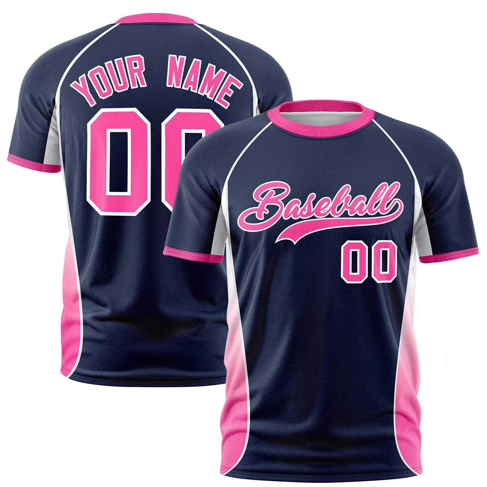 Custom Navy White-Pink Crew neck Side Gradient Fashion Performance T-Shirt