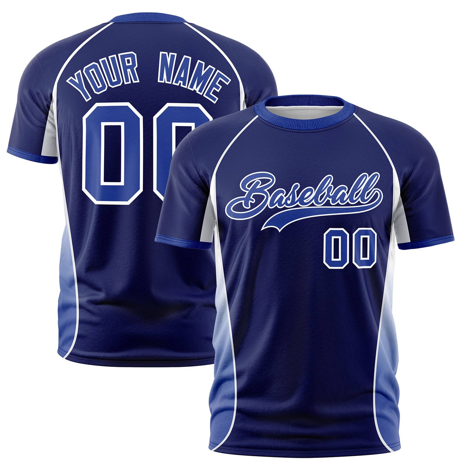 Custom Royal Blue White-Royal Blue Crew neck Side Gradient Fashion Performance T-Shirt