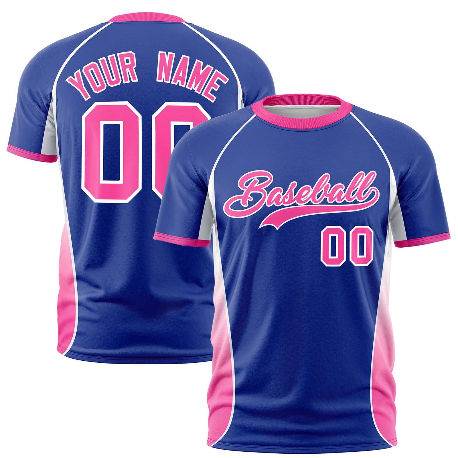 Custom Royal Blue White-Pink Crew neck Side Gradient Fashion Performance T-Shirt