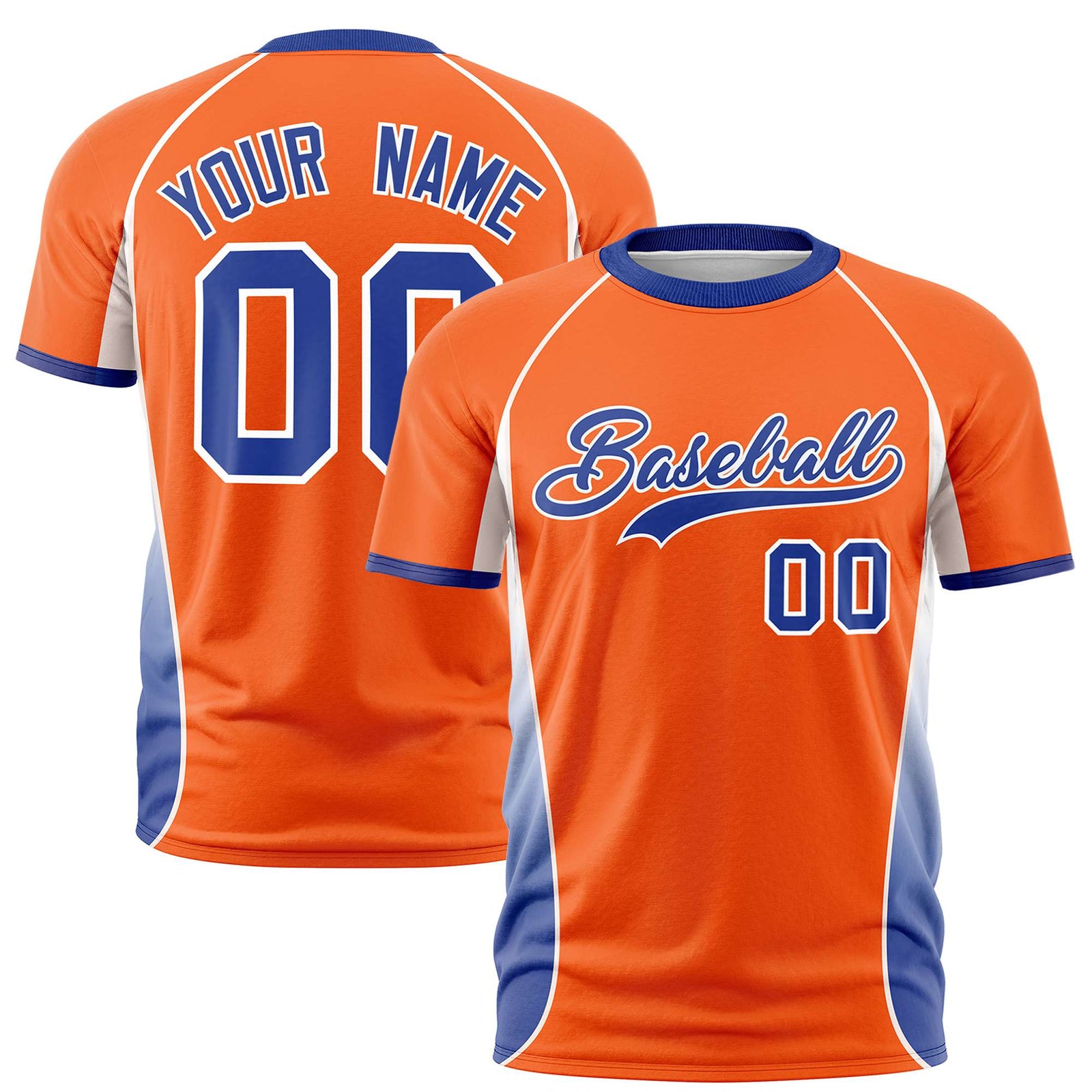 Custom Orange White-Royal Blue Crew neck Side Gradient Fashion Performance T-Shirt