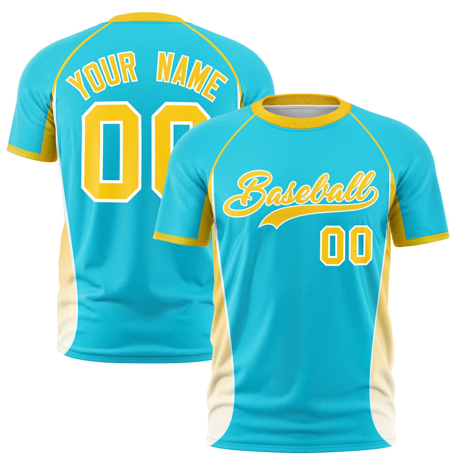Custom Sky Blue Gold 01-White Crew neck Side Gradient Fashion Performance T-Shirt