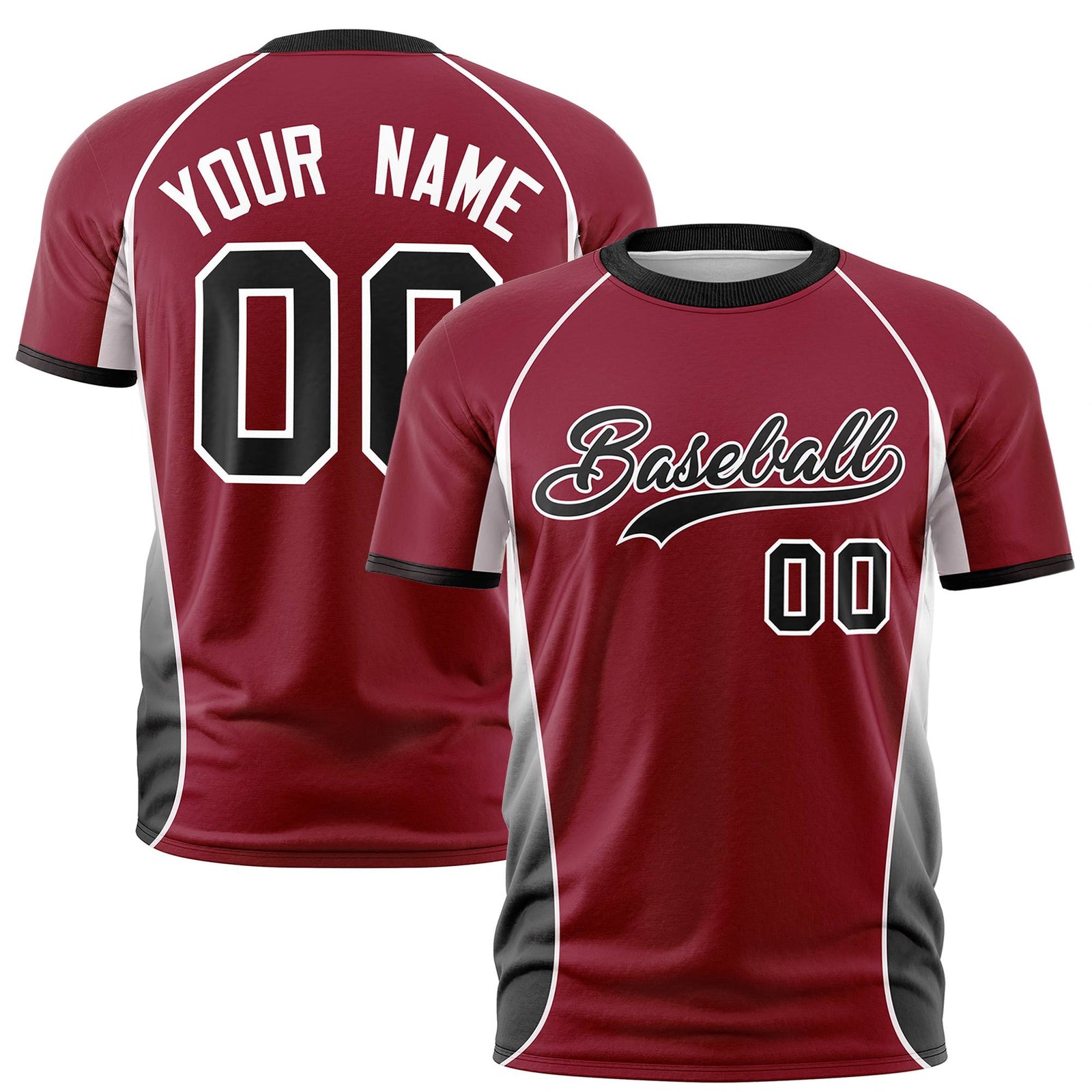 Custom Crimson White-Black Crew neck Side Gradient Fashion Performance T-Shirt